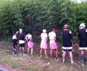Bunch of French guys dressed as women peeing in vinyards after drinking too much wine...while running the Medoc marathon from local women peeing