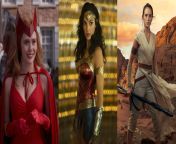 Elizabeth Olsen as Scarlet Witch, Gal Gadot as Wonder Woman, Daisy Ridley as Rey// Pussy, Ass, Mouth from elizabeth olsen the scarlet witch brea