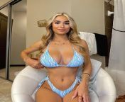 Big boob blonde busting out of her blue bikini from big boob out