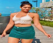 Richi Shah navel in white sleeveless top and green skirt from richi shah nudexxxx89