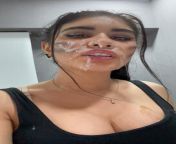 Hot cum all over my beautiful face from village hot voyeur