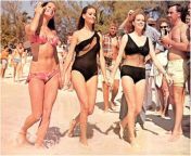 &#39;Thunderball&#39; Bond Girls Martine Beswick, Claudine Auger and Luciana Paluzzi in the Bahamas, 1965 from james bond girls