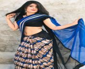 Aayushi Tyagi navel in blue back saree from nayantara sexy back saree videos