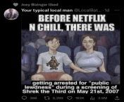 Youtuber TheAnimeMan liking a Shrek meme post with MC and Jenny at the the movie theatre from tonkato jenny at th