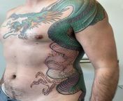 Big ass dragon almost done. Omar Bates. Berwyn custom tattoo. Berwyn IL nsfw from omar surat din