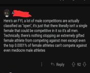 When bio-essentialism and misogyny meet each other: 0.0001% top female athletes can&#39;t compete against mediocre male athletes from female athletes xxx