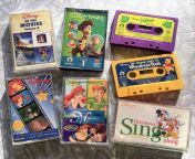 [50/50] A picture of a small collection of Disney cassette tapes (SFW) &#124; The bloodied back of a wrestler after a match (NSFW) from cassette tapes