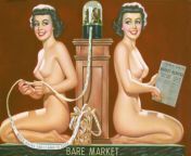 Edward D&#39;Ancona - &#34;Bare Market&#34; - 1950&#39;s Pin-up Calendar Illustration from The Osborne Calendar Co. - D&#39;Ancona painted two similar bookend nudes in the 1950s. This one seems appropriate for the stock markets over the last few weeks. from osborne onni