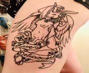 Recently got a thigh piece done of Baphomet and my favorite life motto from ink of baphomet