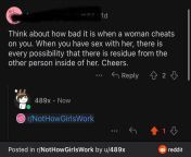 Commented under a post about somebodys girlfriend cheating on him from girlfriend cheating