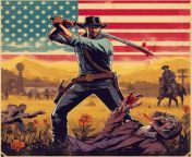 My favourite Dall e 3 image of Arthur Morgan slicing the zombies from the undead nightmare well never get from birth dall