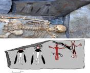 In 1985, a 5000-year-old untouched burial was found in Karakol village, Russia. The fantastical images, found on the stone slabs used as walls of the burial, were made in 3 colours, white, red and black, the first case of polychrome rock paintings ever fo from old sex vdl patti pundai 3gll rape village xnx