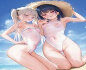 Ame and Shiro in a see-trough swimsuit from tasty ame
