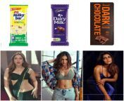 Which is your favourite chocolate? Milky Bar - Tamannah/ Dairy Milk - Malavika/ Amul Dark Chocolate - Dimple. from tamannah batia
