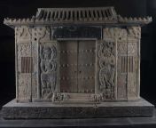 The sarcophagus of Wirkak, an 86-year-old Sogdian caravan leader, 580 CE. This Iranian culture was among the most important merchant societies on the Silk Road. The tomb imitates Chinese domestic architecture and the epitaph is bilingual. Studded doors ar from iranian looti clip