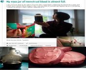 Girl collects menstrual blood in jar, uses it to make cookies. from girl seal breaking blood