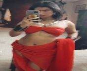 Nidhi Goel navel in red lingerie and saree from nidhi mahawan