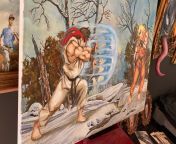 Ryu vs Ken on a thrifted painting. from hawk vs ken