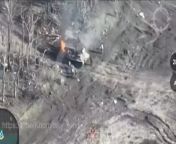 Ua pov - Many Russian soldiers retreat after their MT-LB is hit, one man was briefly on fire from many one man