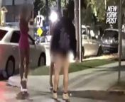 Sex workers wearing only G-strings have been pictured prowling the streets of California thanks to Newssolini. from 36 24 36 size aunti nude sex v