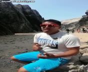 Vlogger captures rappeler falling down cliff behind him from vlogger chut