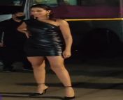 Deepika Padukone - Gorgeous whore in black leather one-shoulder minidress and high heels from deepika padukone bed scene in singing