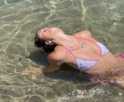 Rachael Lange enjoying the ocean in her tiny cherry swimsuit from h0k