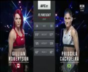 After missing weight Female UFC fighter Priscila Cachoeira tries to eye gouge her opponent Gillian Robertson to escape Rear-Naked Choke from priscila belo